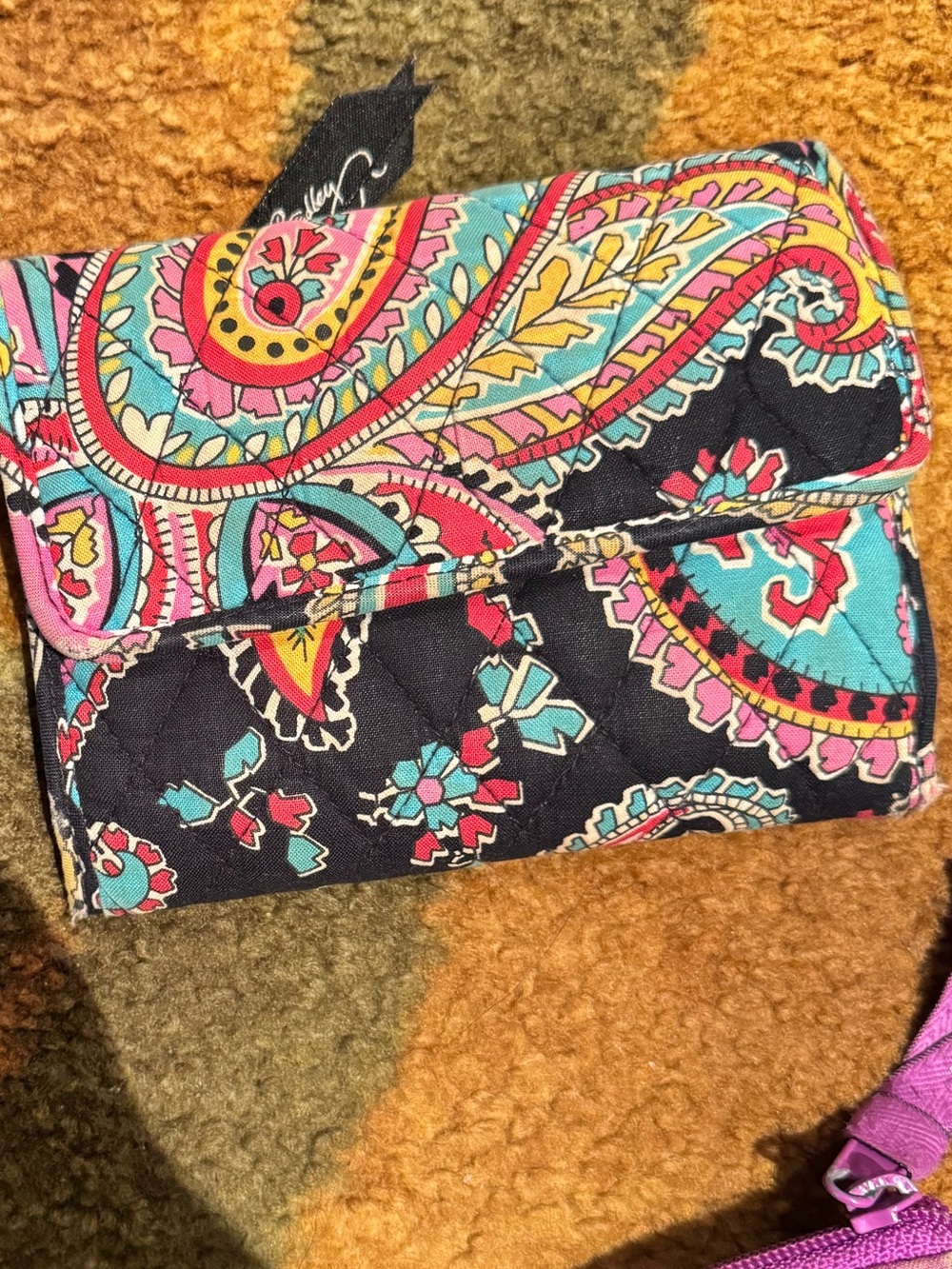 Vera Bradley Black Wallet with Pink Teal Paisley Print